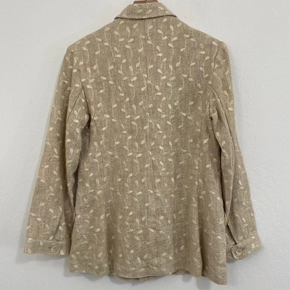 Bernard Zins Women's 8 Khaki Metallic Floral Embroidered Linen Jacket Button up - Picture 9 of 9